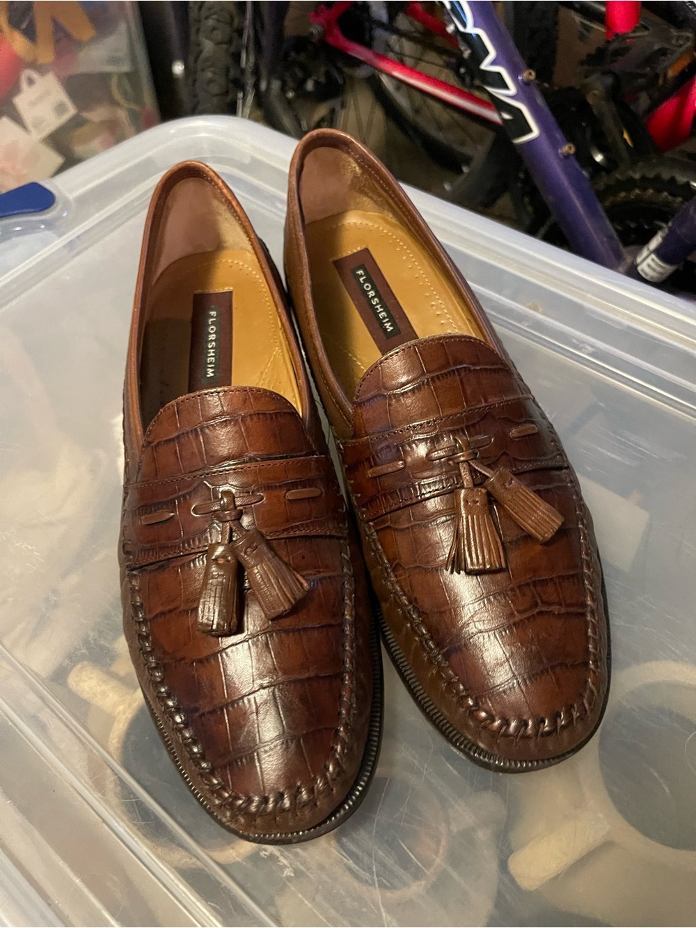 Florsheim Brown Croc-Embossed Tassel Loafers